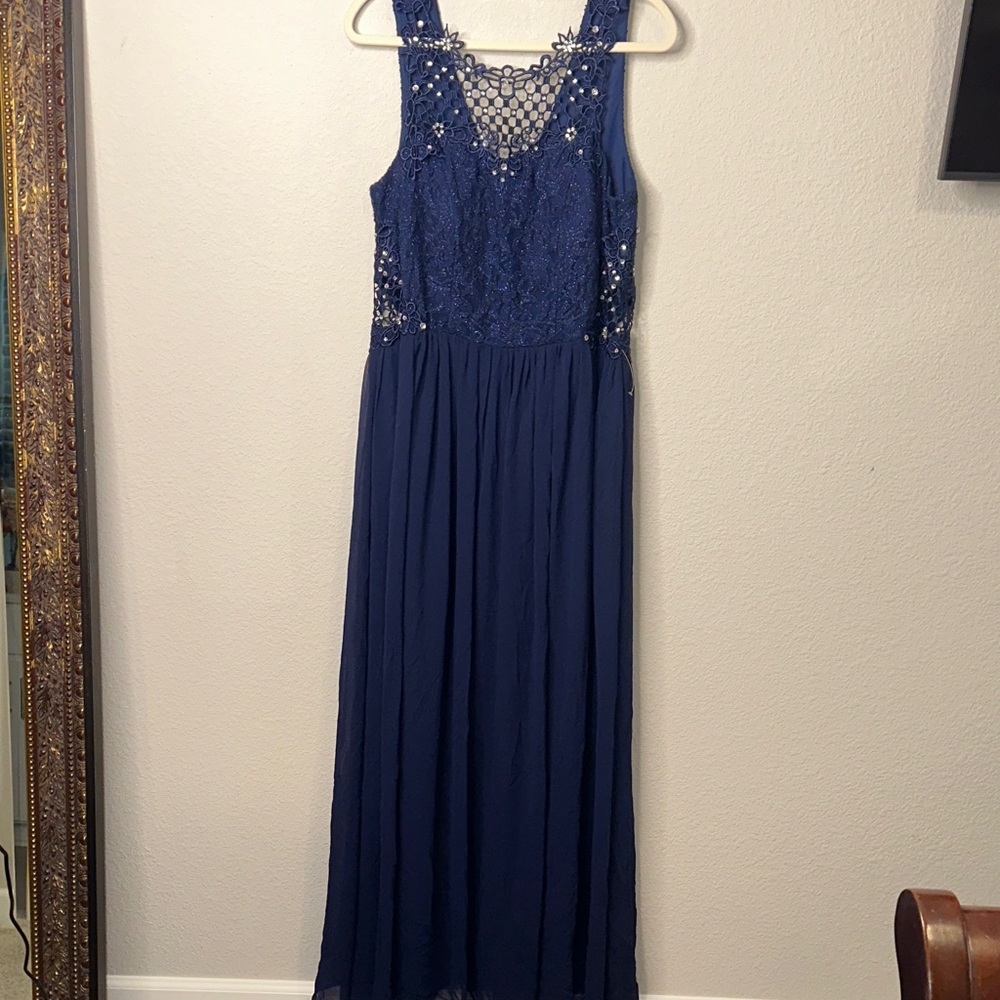 City Studio Elegant Blue‎ Lace Maxi Dress